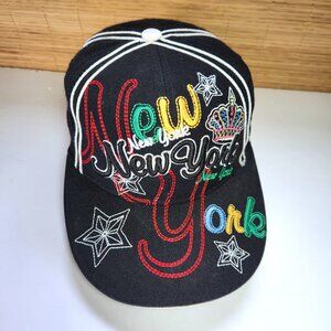 K&B Ethos New York Fitted Hat Black Cap Multicolor Embroidered Streetwear